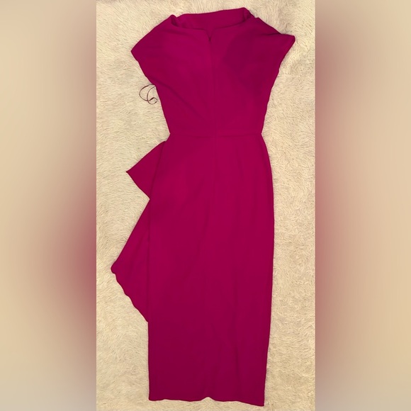 NEW Amsale Draped Short-Sleeve Column Gown bright pink Sz 4 - Picture 4 of 6